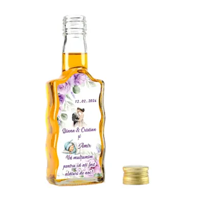 Sticla decorata nunta, 200 ml, model stof 2 005